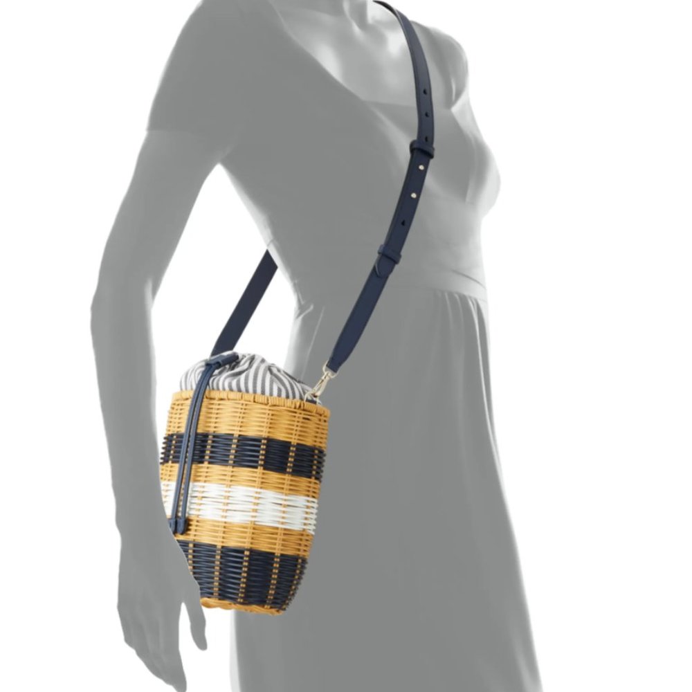 Kate Spade Medium Bucket Bag Buoy Wicker Blue Mult - Picture 16 of 16